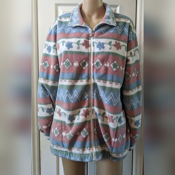 Pre-owned Alfred Donner sweater jacket size large flower design, T3W - Picture 1 of 3